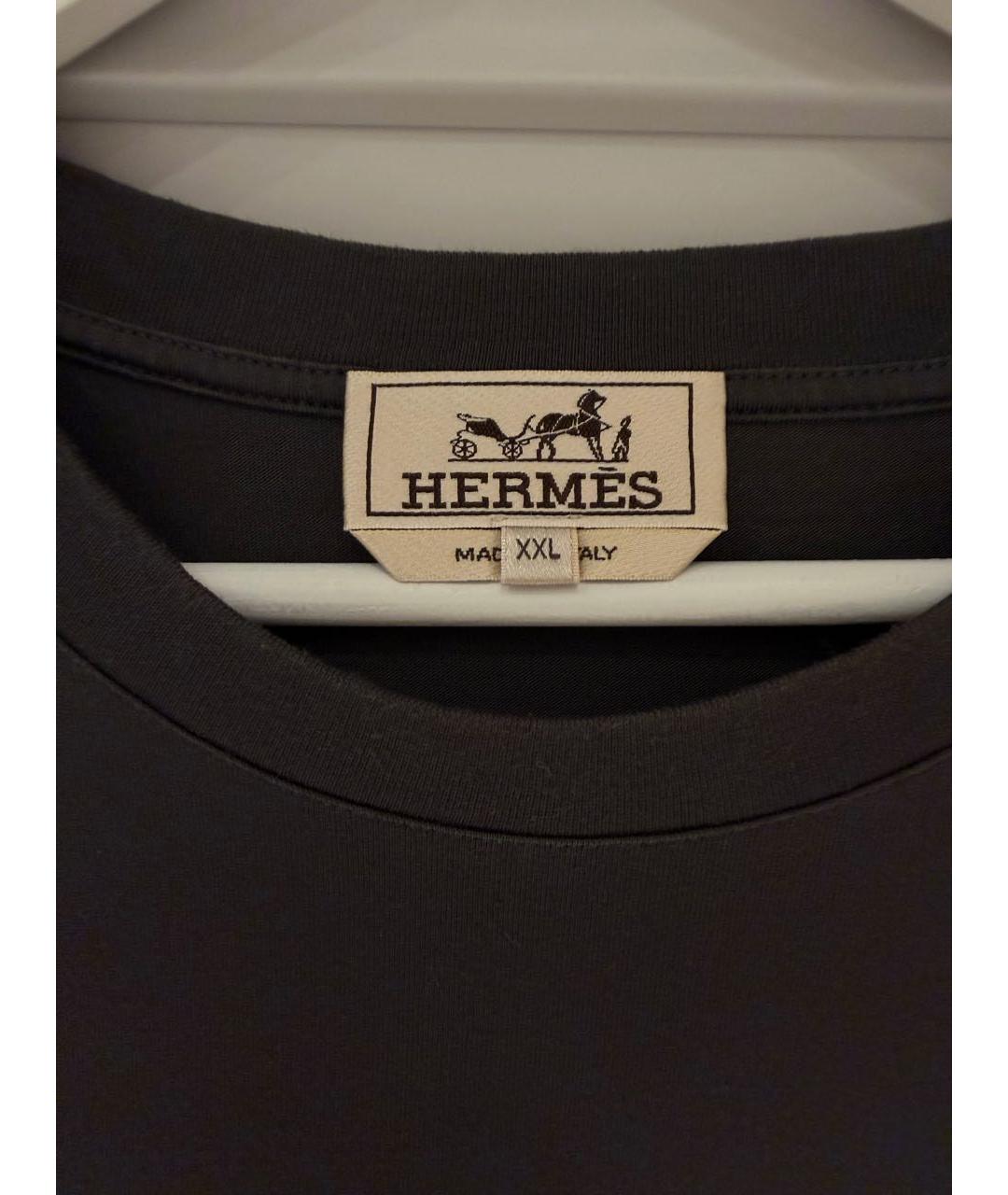 HERMES Черная хлопковая футболка, фото 5