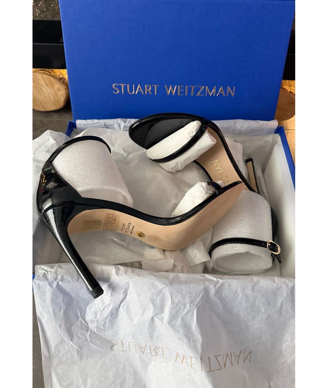 STUART WEITZMAN Черные кожаные босоножки, фото 8