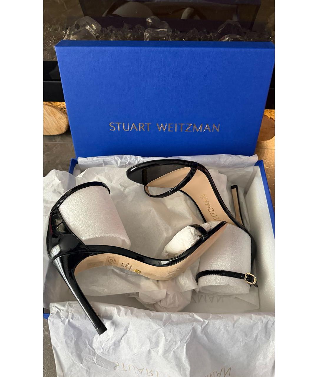 STUART WEITZMAN Черные кожаные босоножки, фото 7