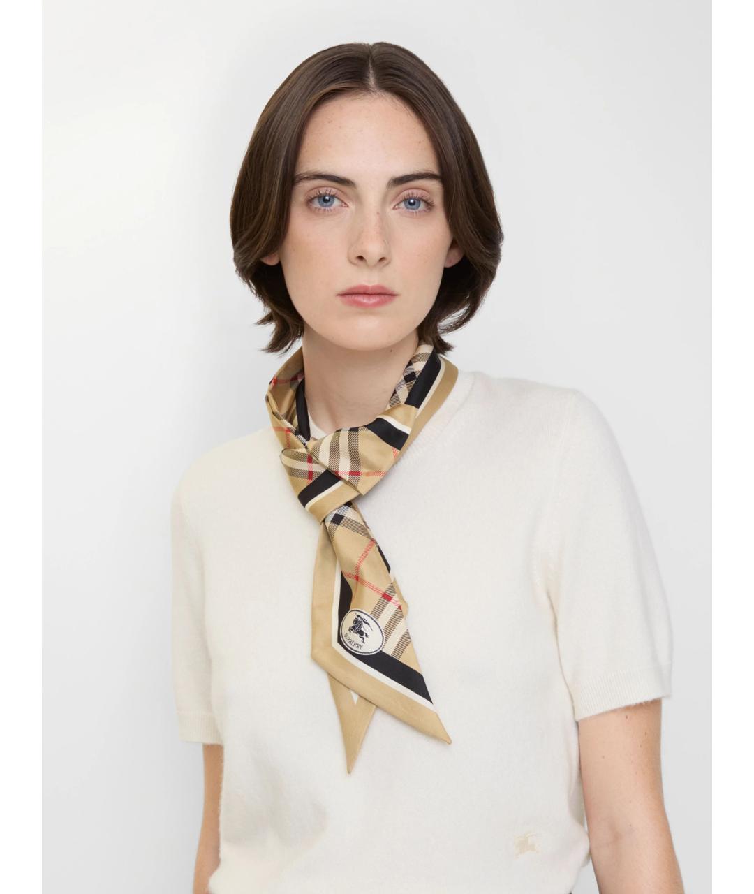 BURBERRY Бежевый шелковый шарф, фото 3