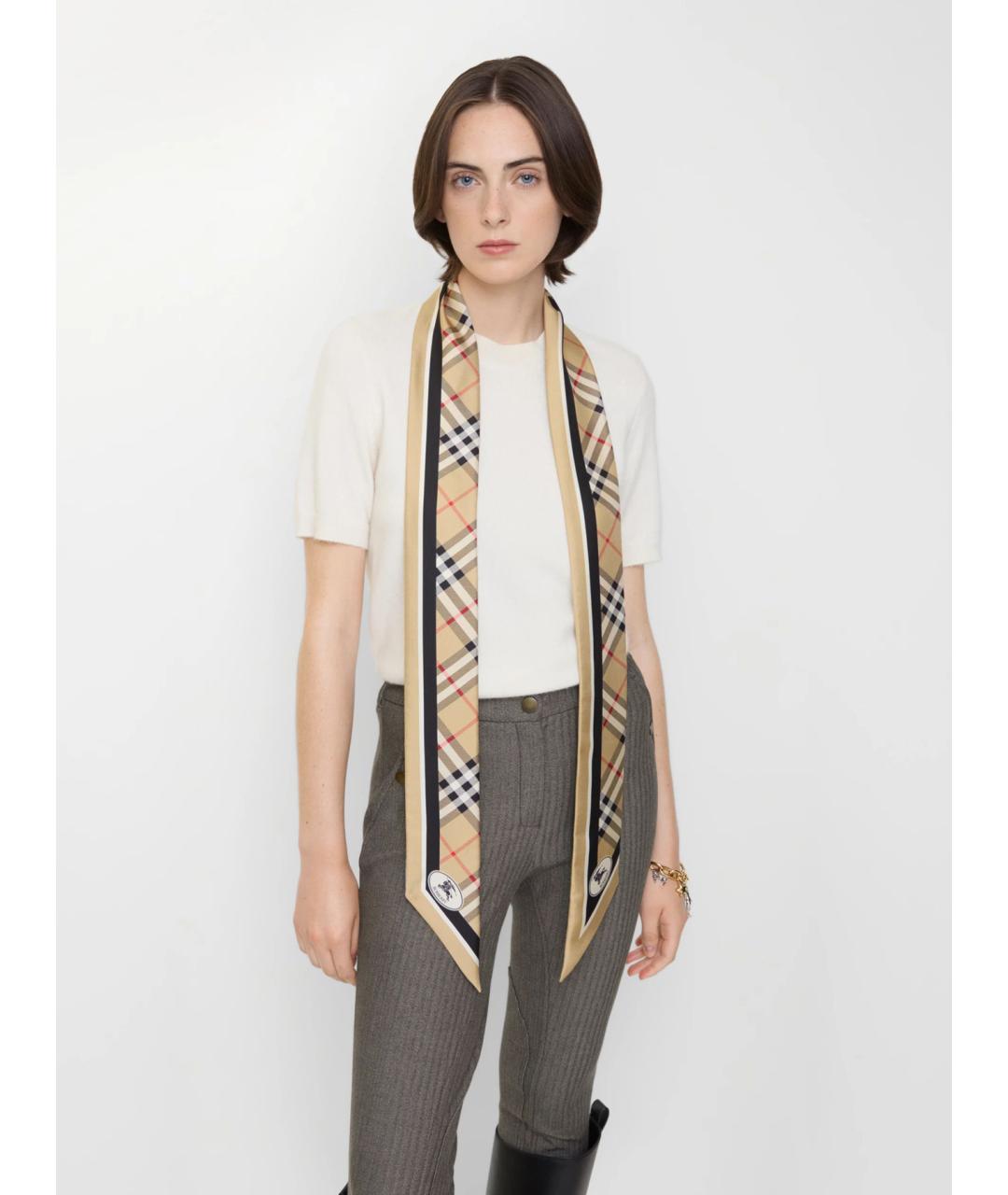 BURBERRY Бежевый шелковый шарф, фото 2