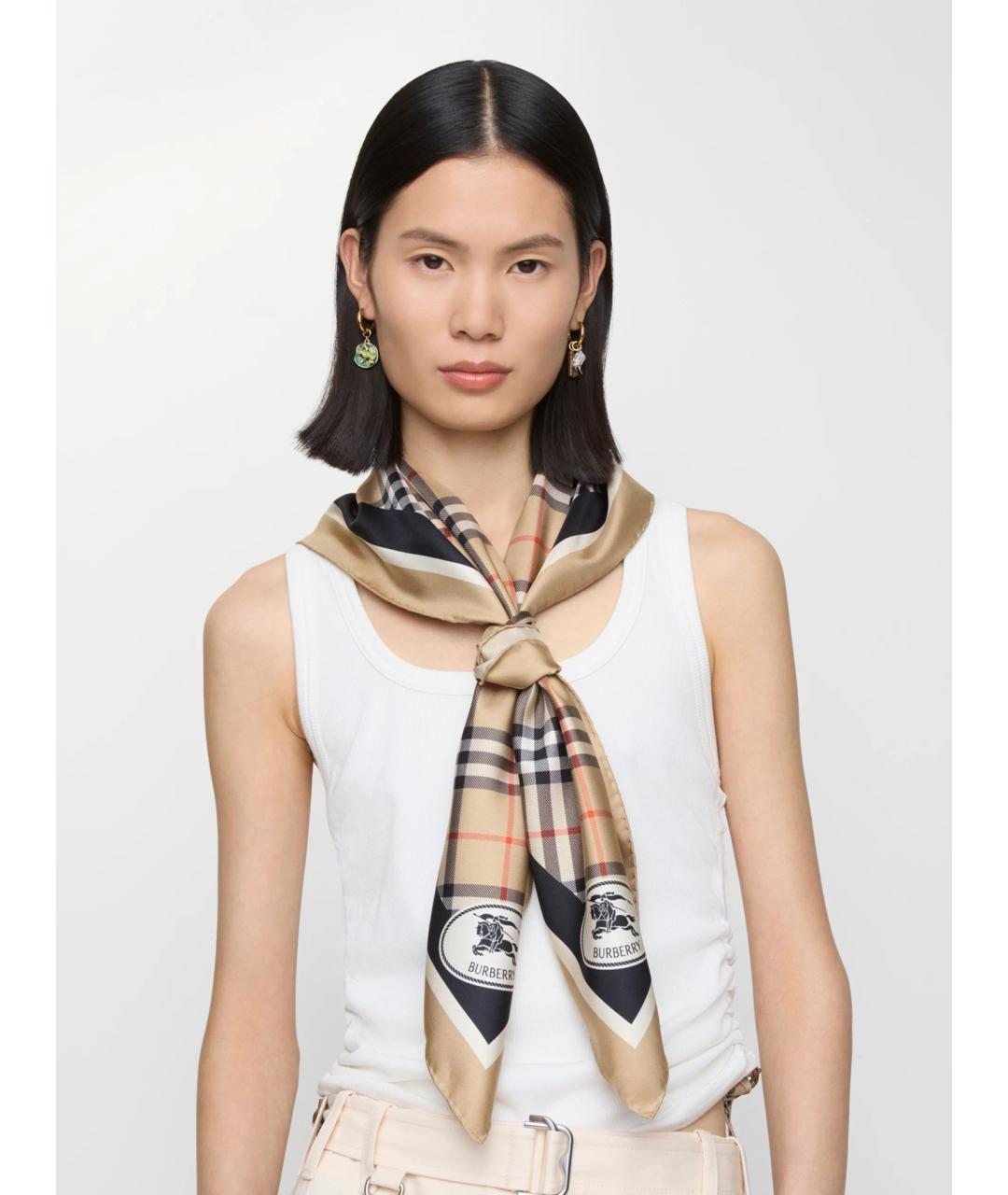 BURBERRY Бежевый шелковый платок, фото 3