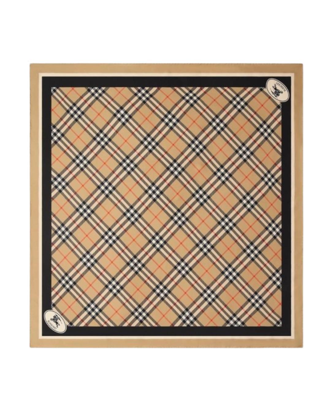 BURBERRY Бежевый шелковый платок, фото 1