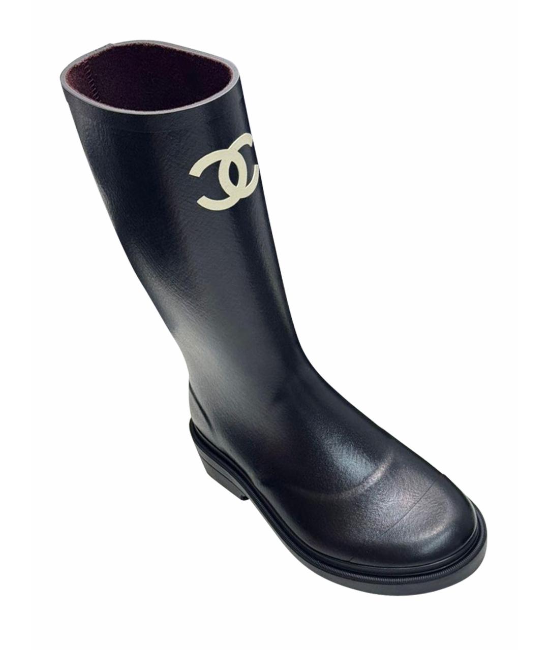 CHANEL Черные резиновые сапоги, фото 1