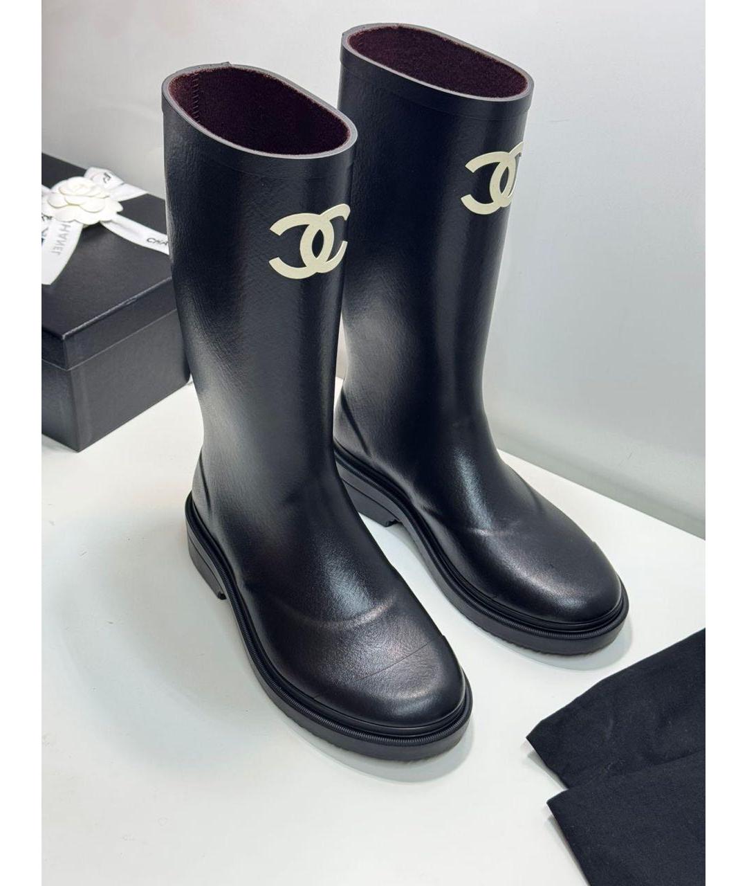 CHANEL Черные резиновые сапоги, фото 5