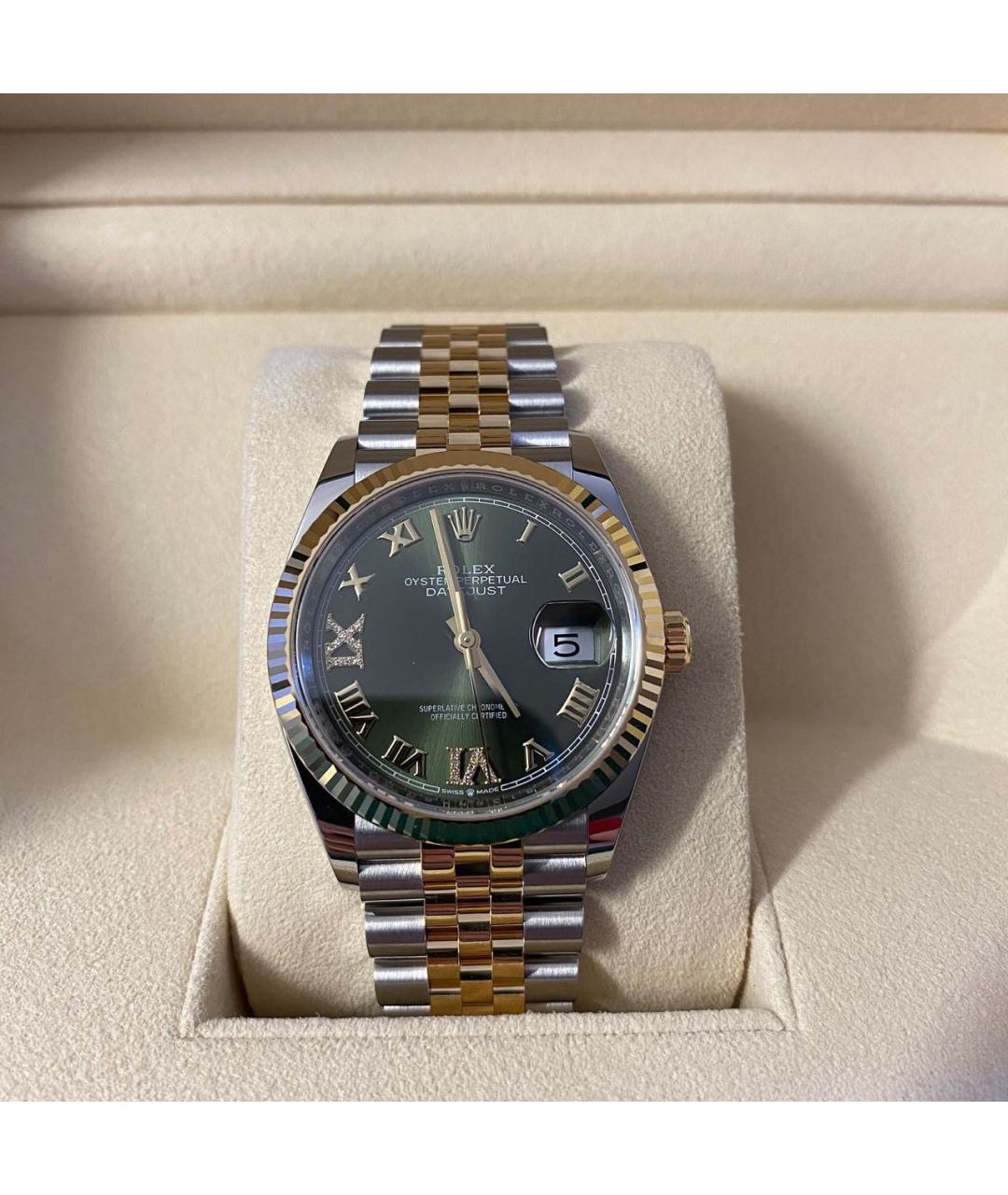 ROLEX Зеленые часы из желтого золота, фото 6