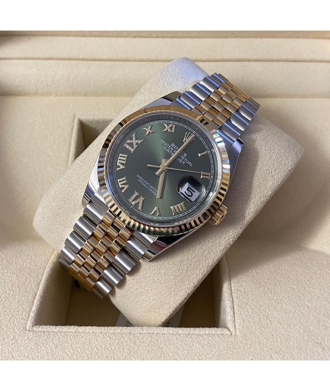 ROLEX Зеленые часы из желтого золота, фото 7
