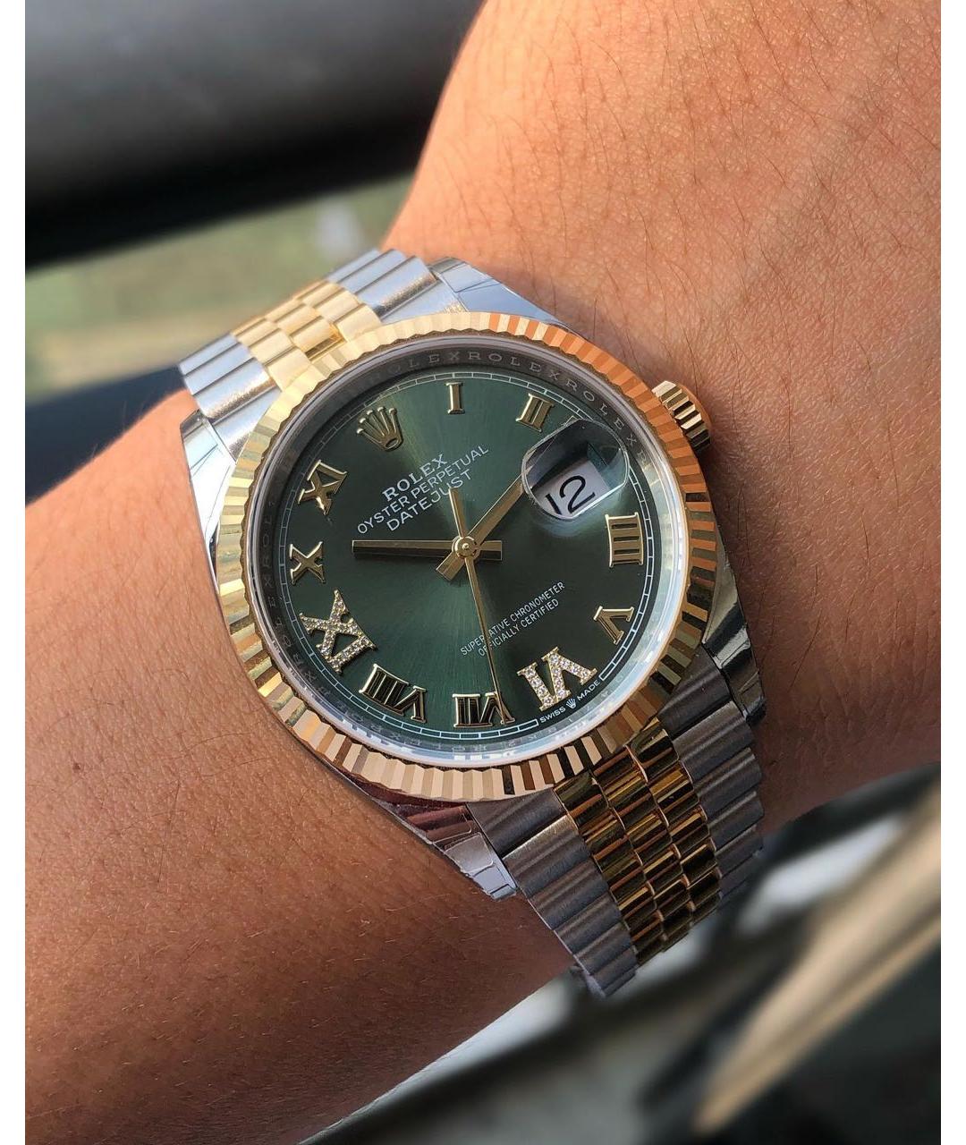 ROLEX Зеленые часы из желтого золота, фото 8