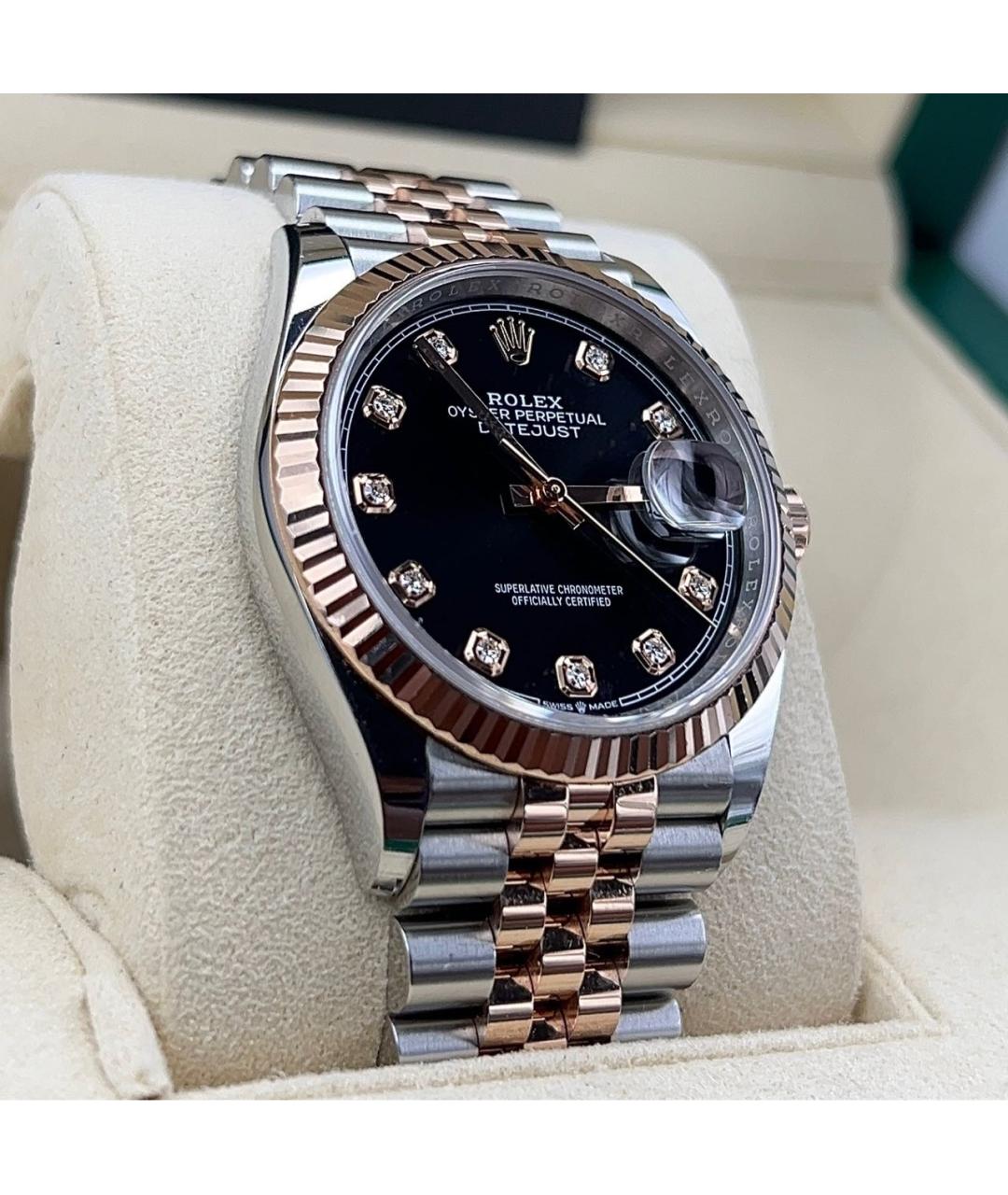 ROLEX Черные часы из розового золота, фото 4
