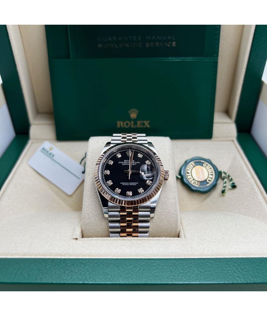 ROLEX Черные часы из розового золота, фото 6