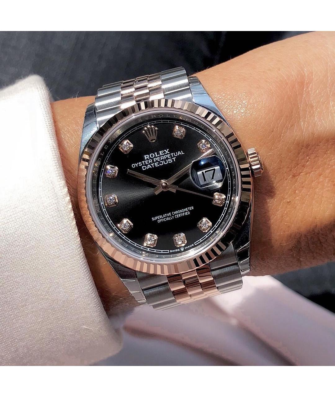 ROLEX Черные часы из розового золота, фото 7