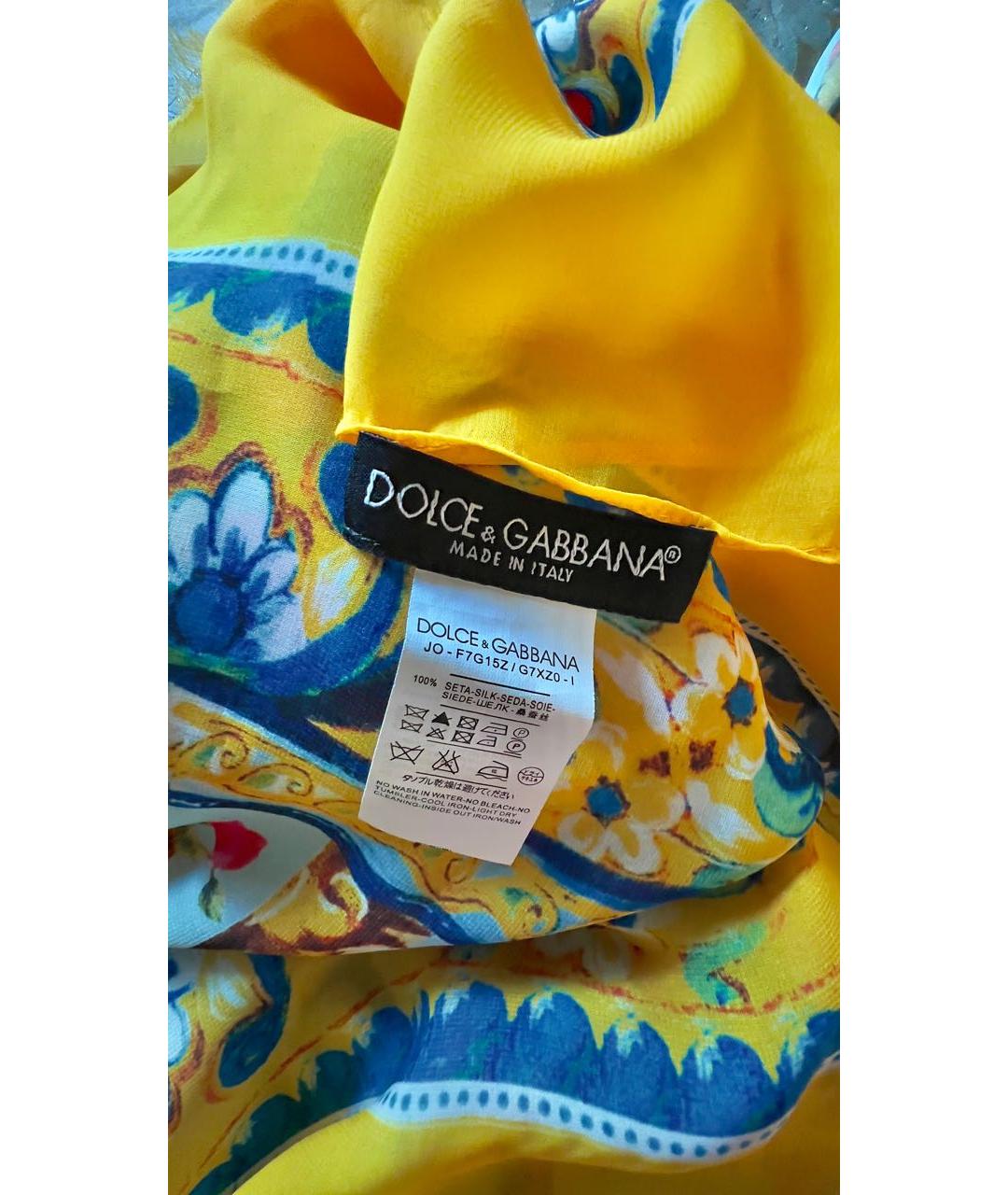 DOLCE&GABBANA Желтый шелковый шарф, фото 3