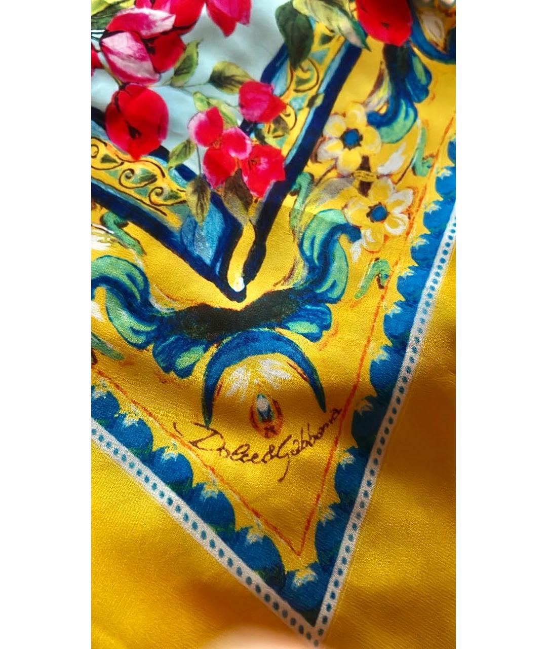 DOLCE&GABBANA Желтый шелковый шарф, фото 8