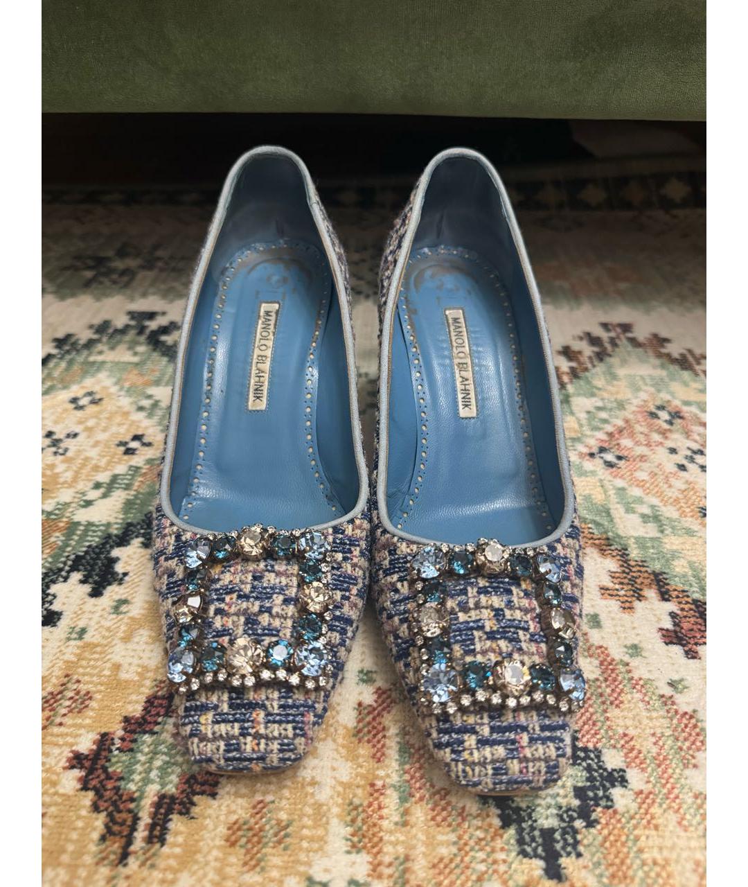 MANOLO BLAHNIK Голубые текстильные туфли, фото 2