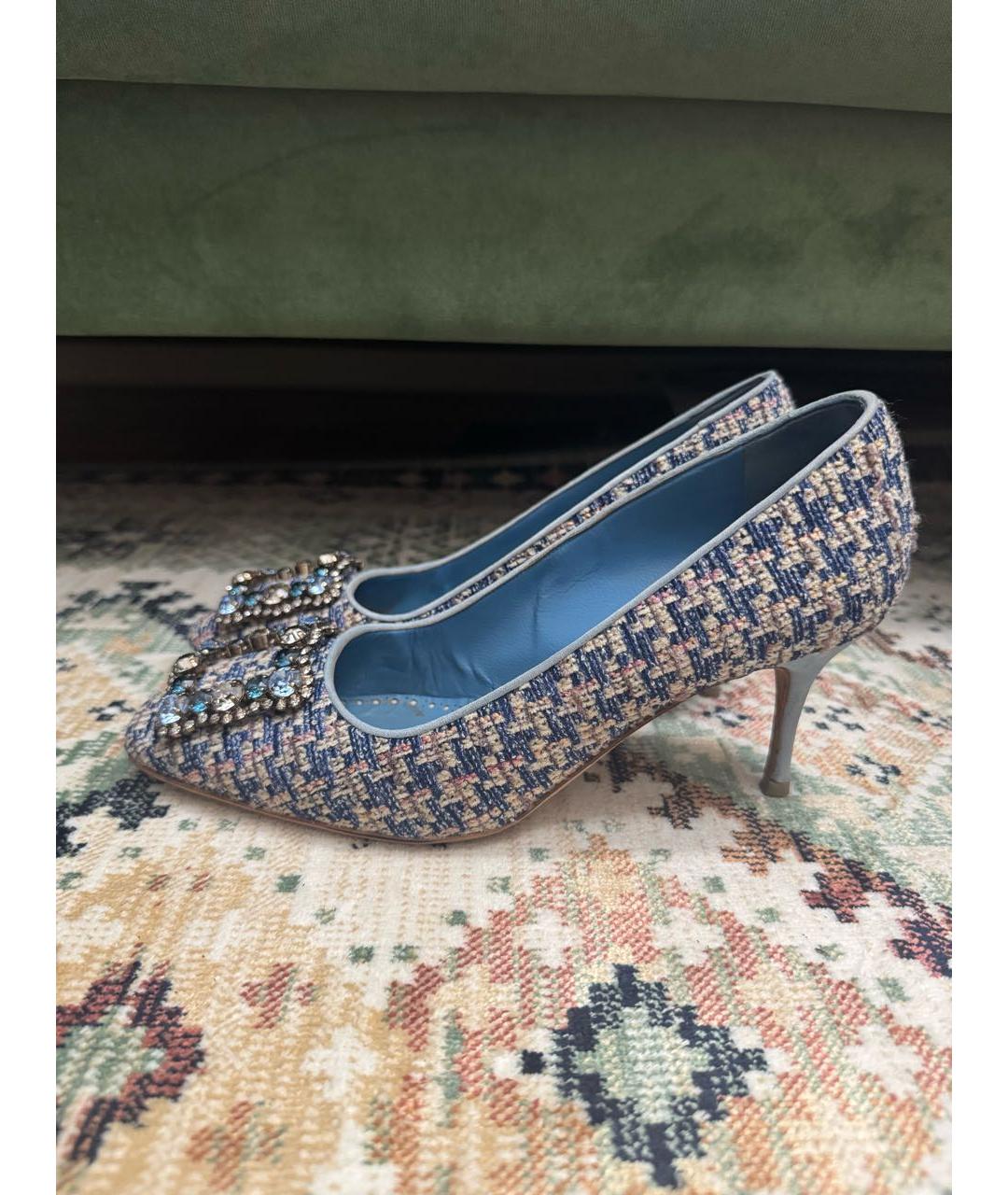 MANOLO BLAHNIK Голубые текстильные туфли, фото 6