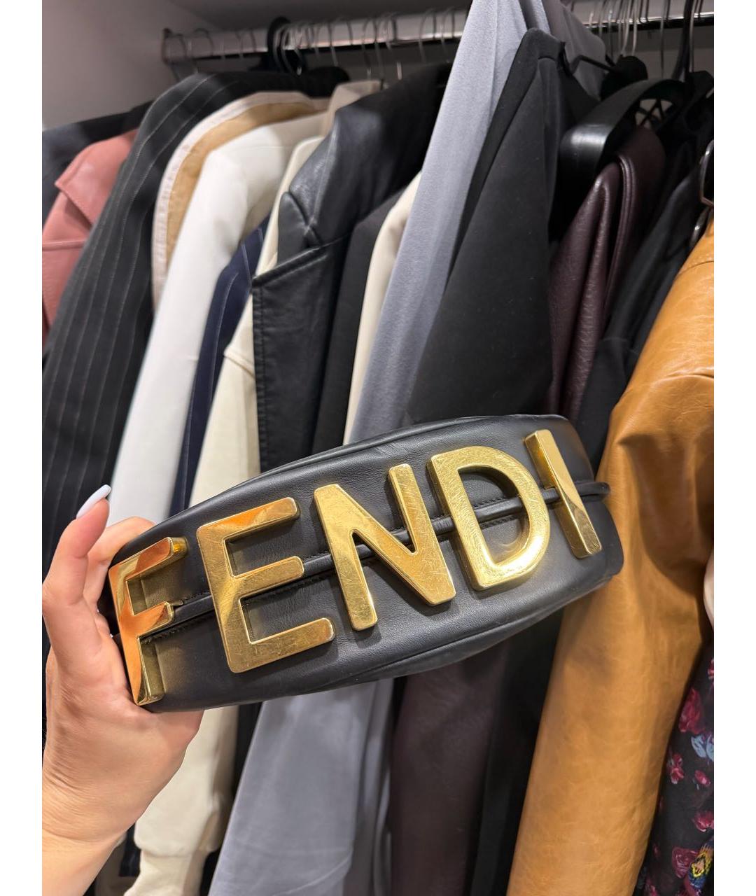 FENDI Черная кожаная сумка с короткими ручками, фото 3