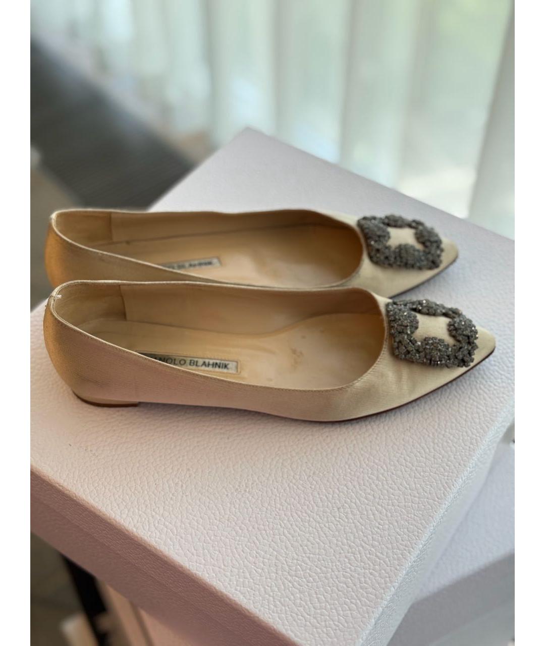 MANOLO BLAHNIK Бежевые текстильные балетки, фото 7