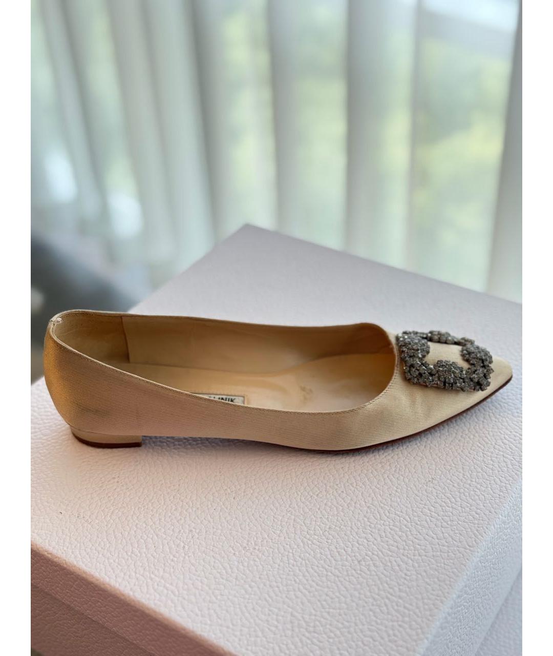 MANOLO BLAHNIK Бежевые текстильные балетки, фото 9