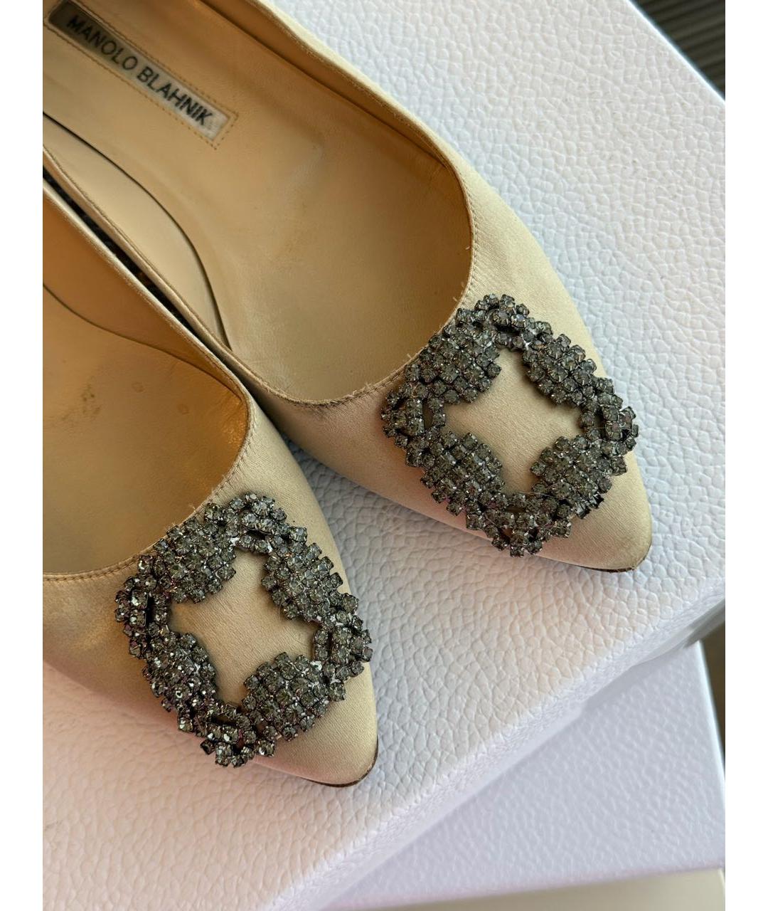 MANOLO BLAHNIK Бежевые текстильные балетки, фото 6