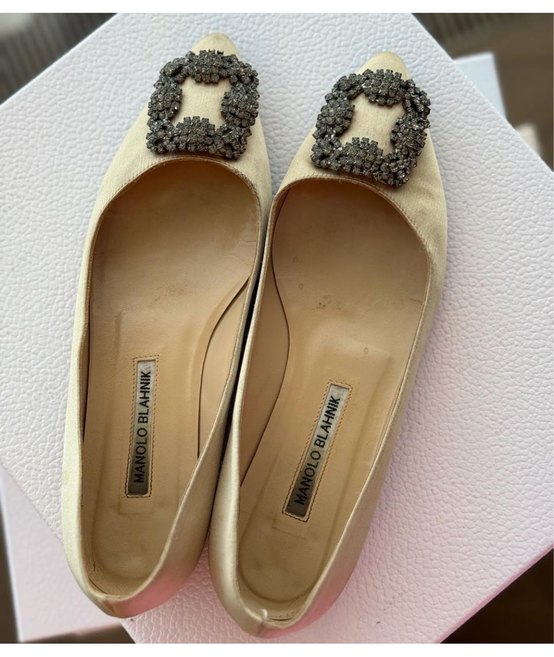 MANOLO BLAHNIK Бежевые текстильные балетки, фото 3