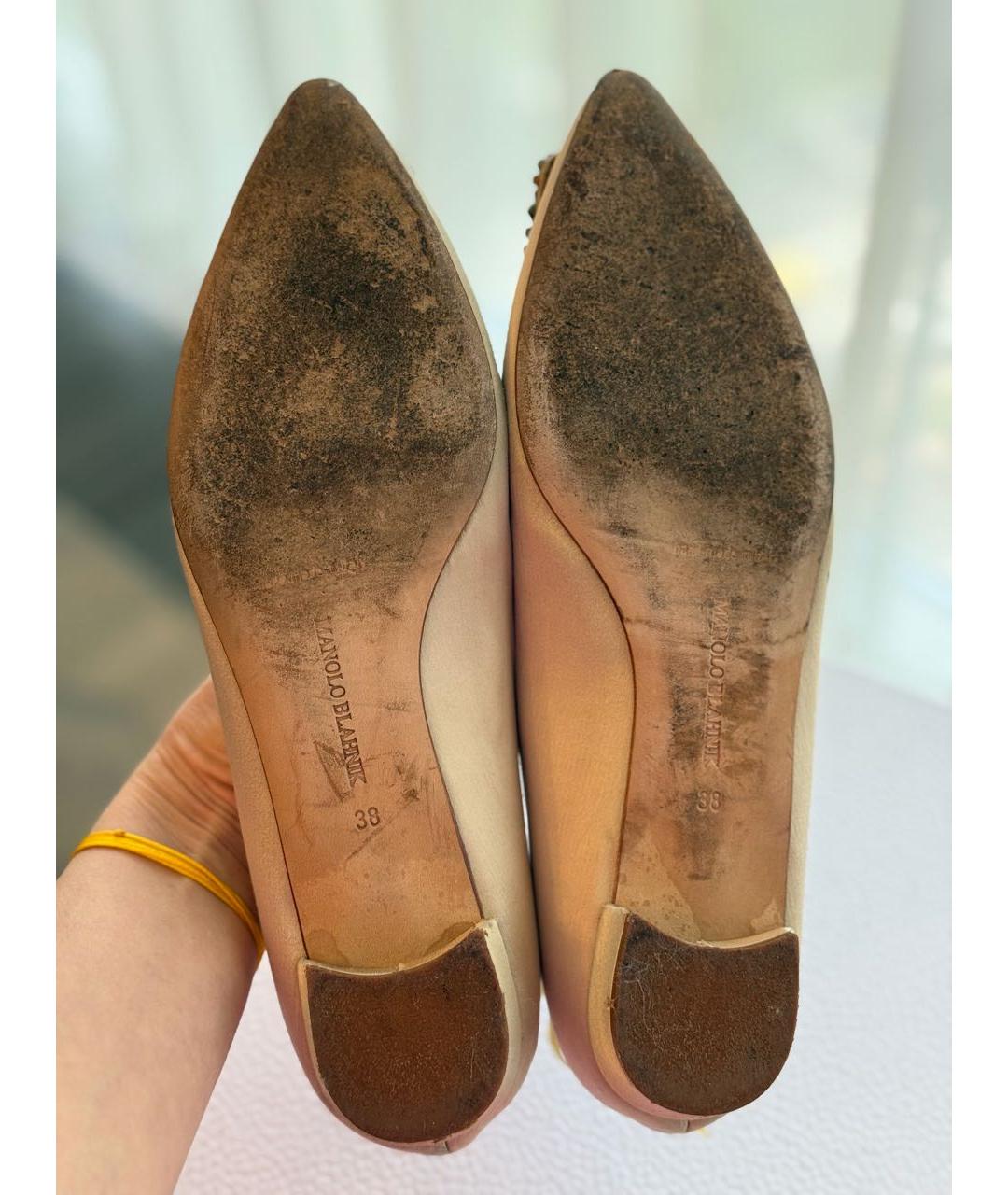 MANOLO BLAHNIK Бежевые текстильные балетки, фото 5