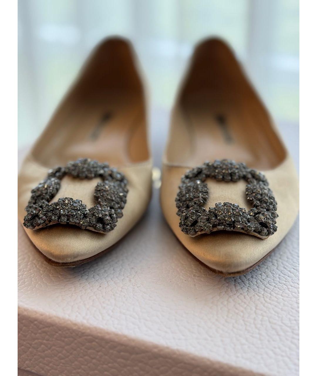 MANOLO BLAHNIK Бежевые текстильные балетки, фото 2