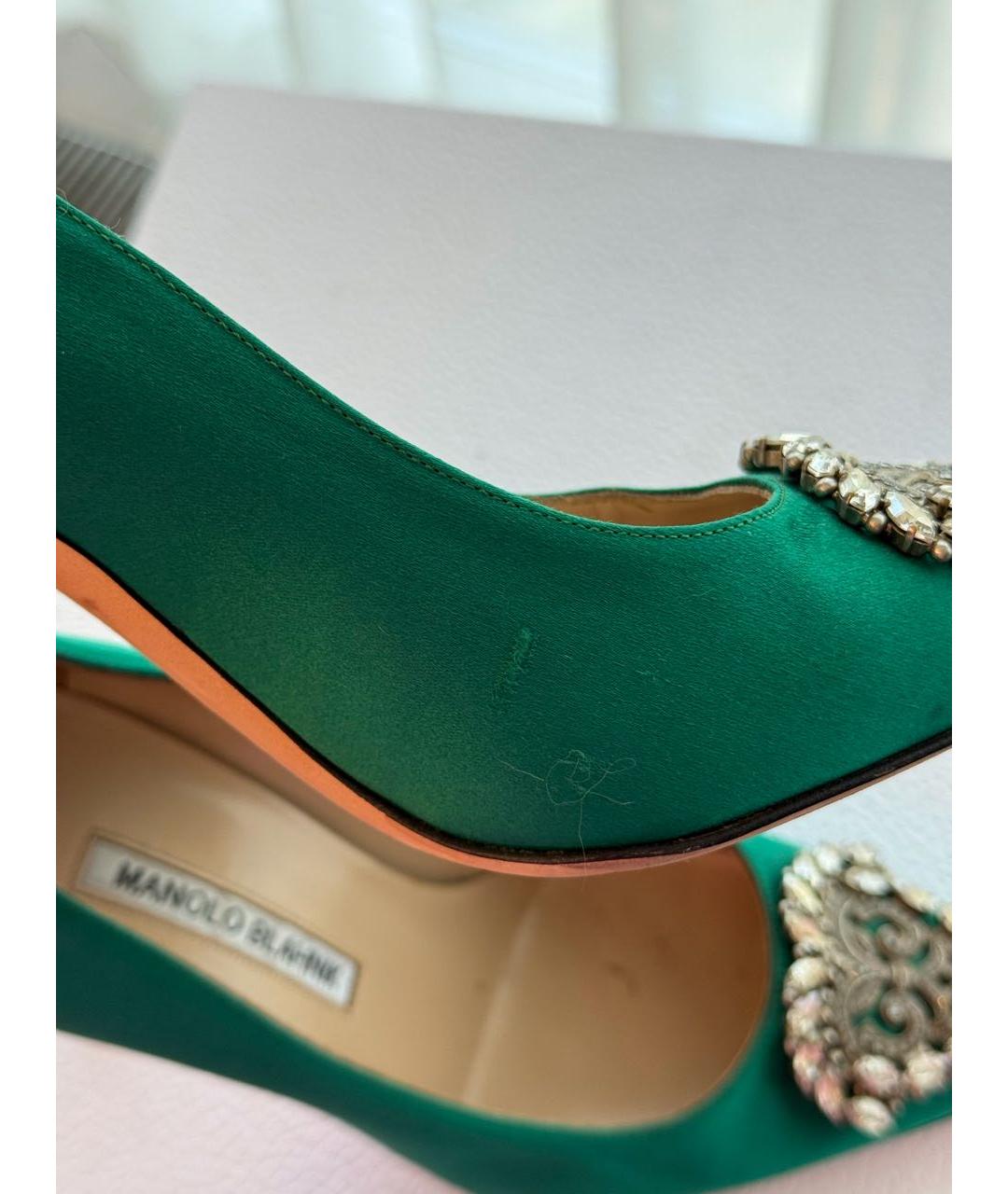 MANOLO BLAHNIK Зеленые текстильные туфли, фото 7