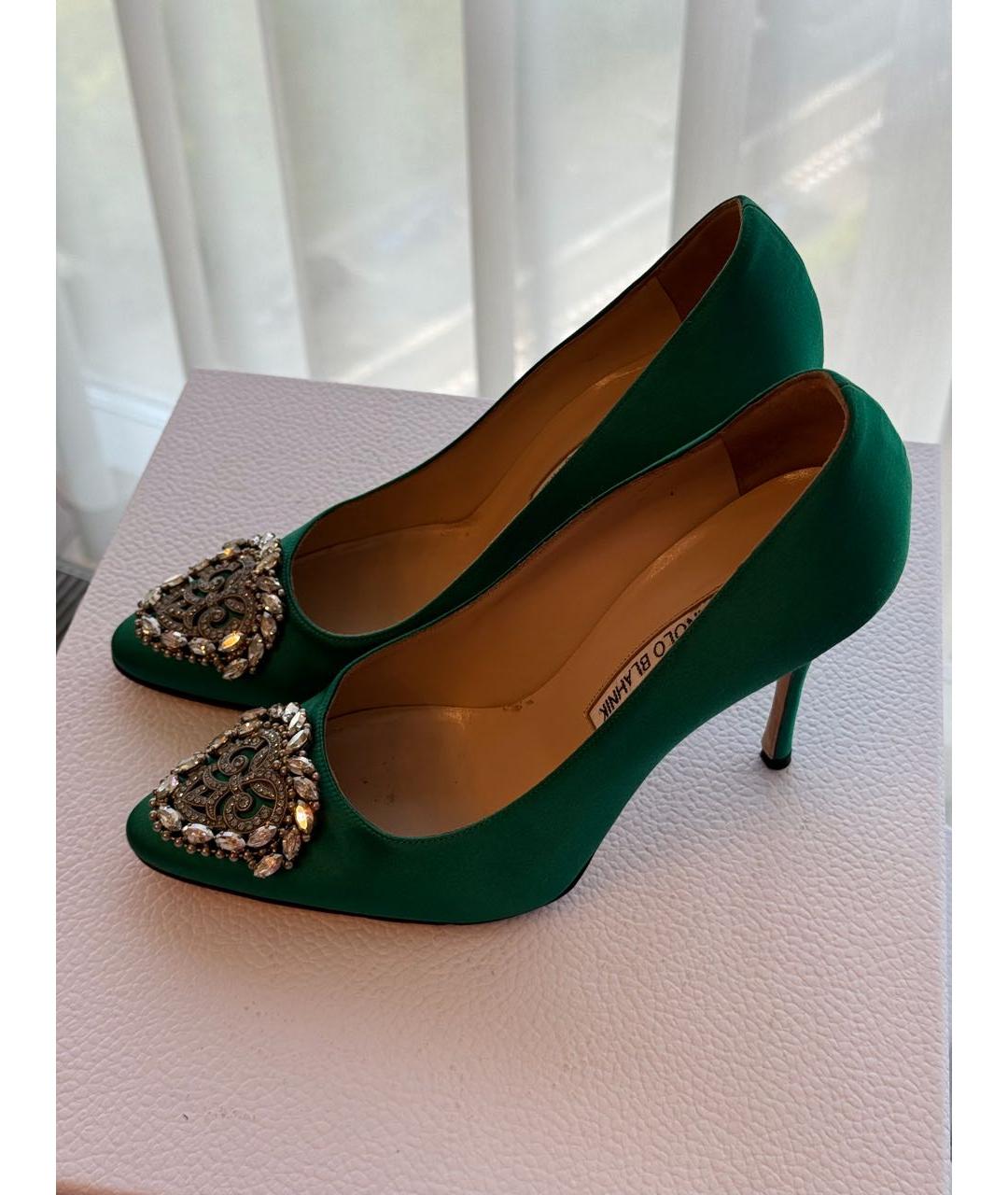 MANOLO BLAHNIK Зеленые текстильные туфли, фото 3