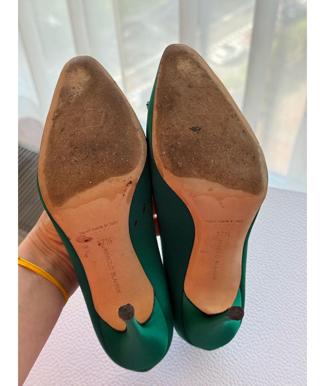 MANOLO BLAHNIK Зеленые текстильные туфли, фото 5