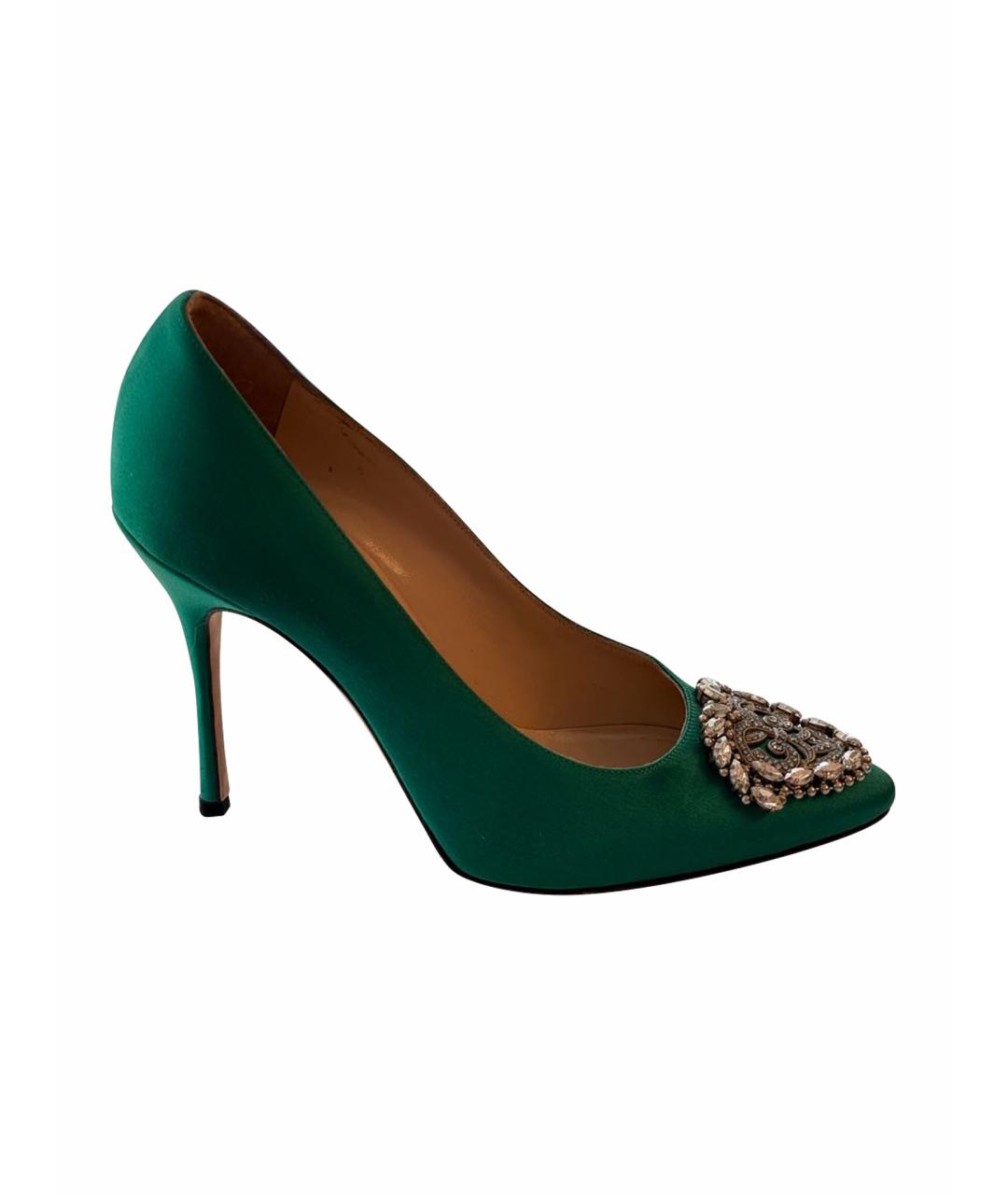 MANOLO BLAHNIK Зеленые текстильные туфли, фото 9