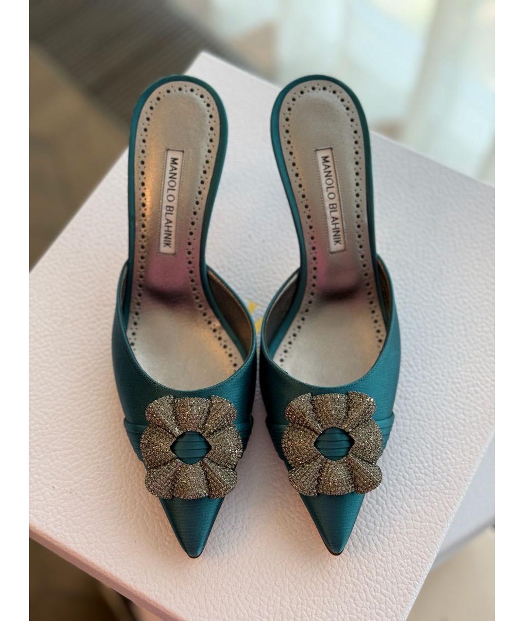 MANOLO BLAHNIK Бирюзовые текстильные туфли, фото 3
