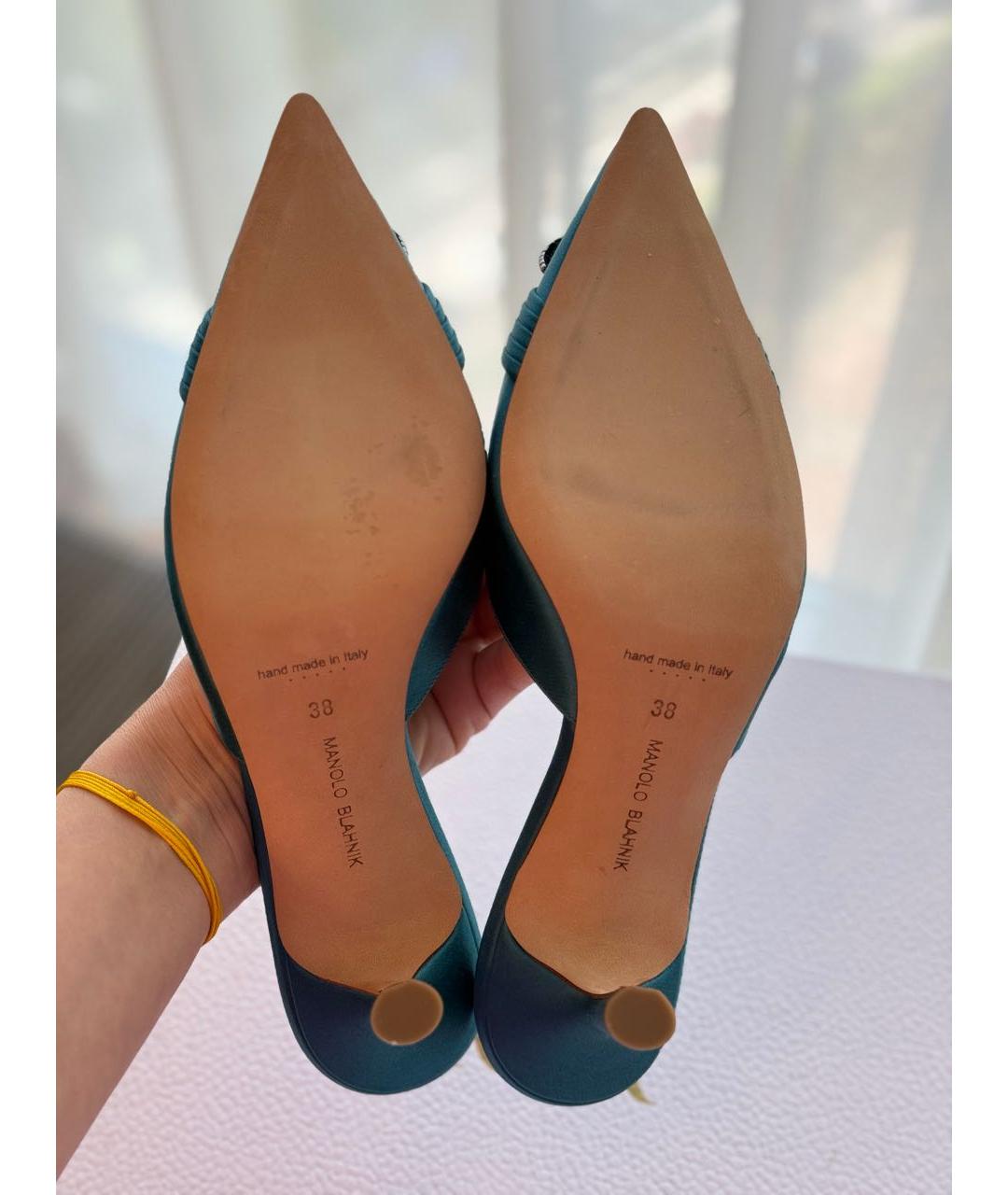 MANOLO BLAHNIK Бирюзовые текстильные туфли, фото 7