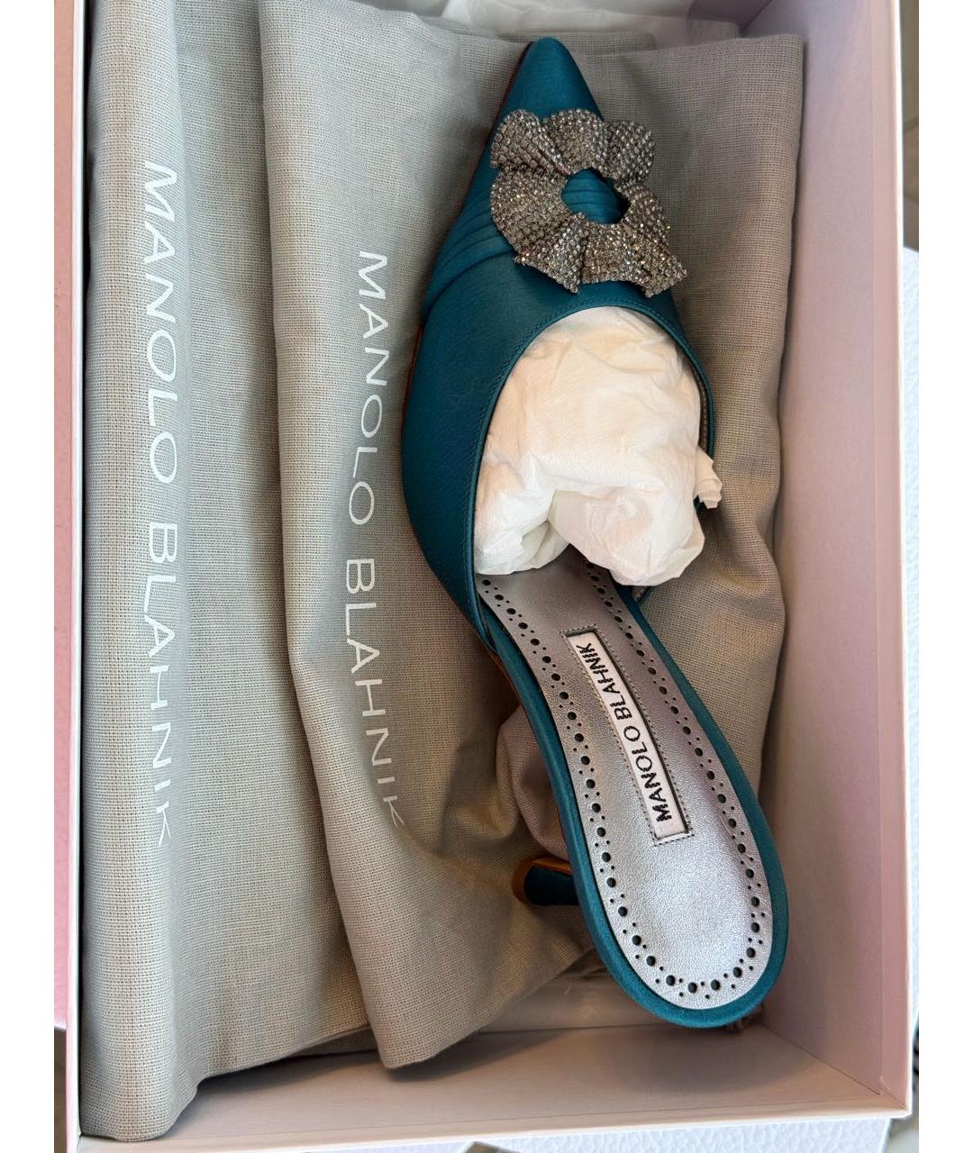 MANOLO BLAHNIK Бирюзовые текстильные туфли, фото 5