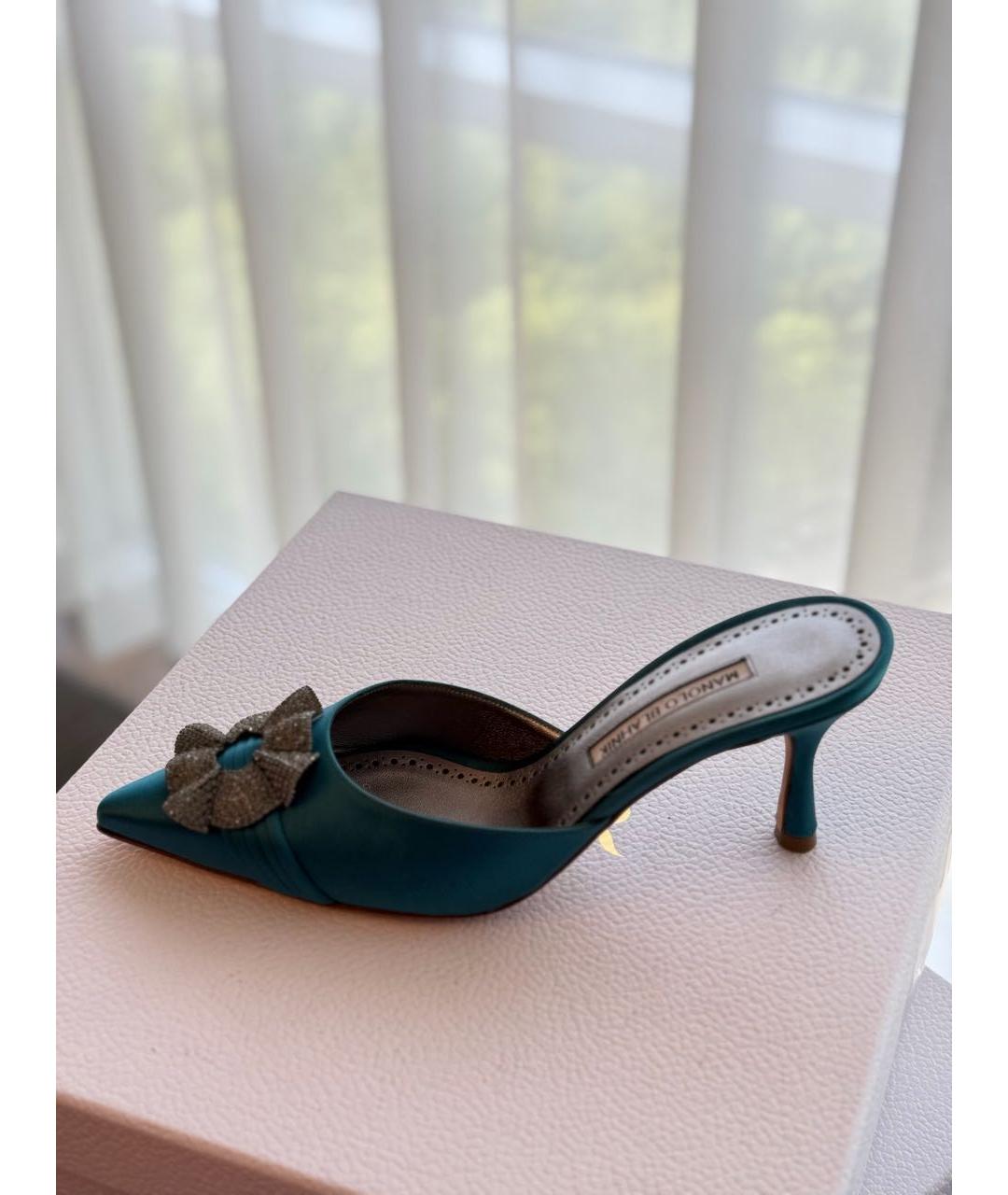 MANOLO BLAHNIK Бирюзовые текстильные туфли, фото 4