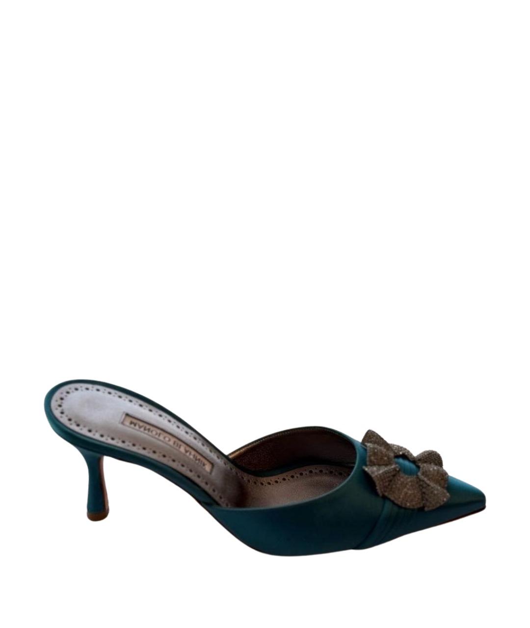 MANOLO BLAHNIK Бирюзовые текстильные туфли, фото 1