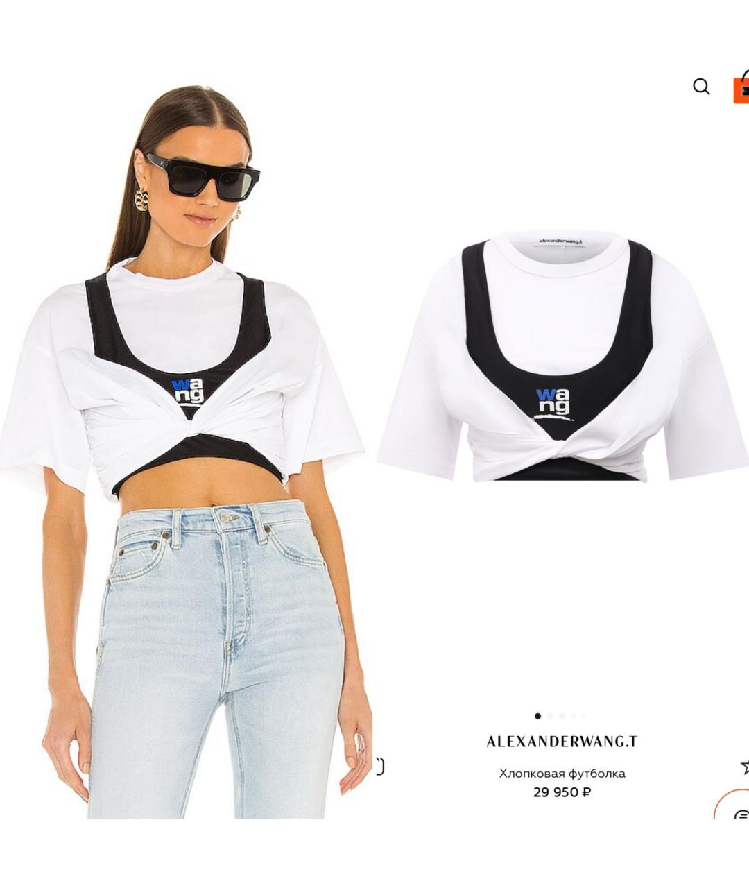 T BY ALEXANDER WANG Белая хлопковая футболка, фото 2