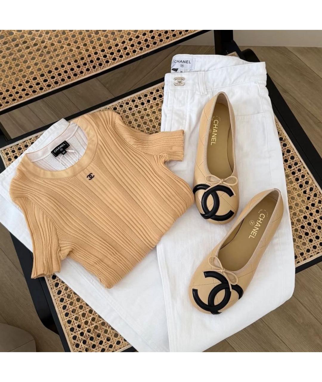 CHANEL Бежевые кожаные балетки, фото 4