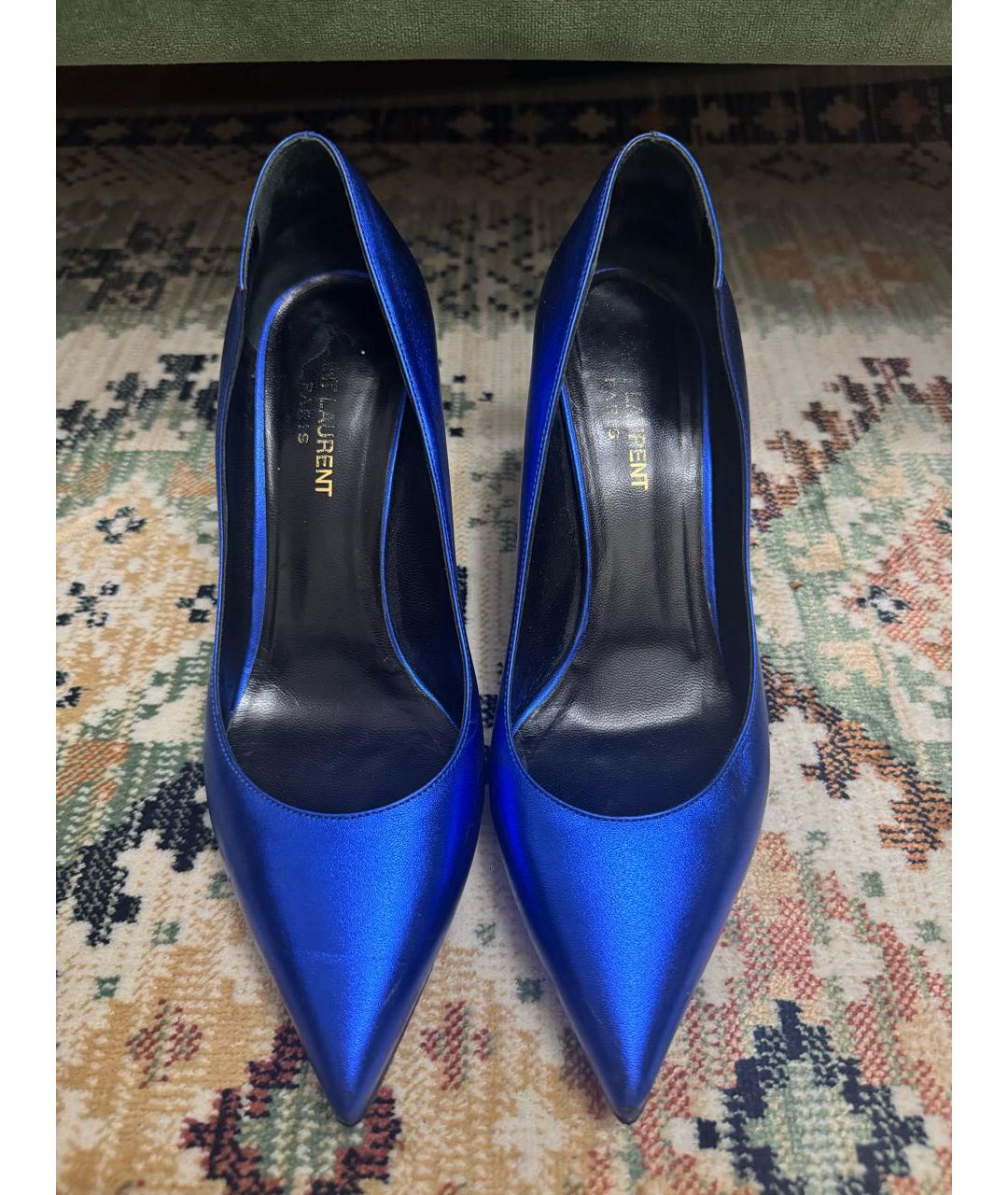 SAINT LAURENT Синие кожаные туфли, фото 2