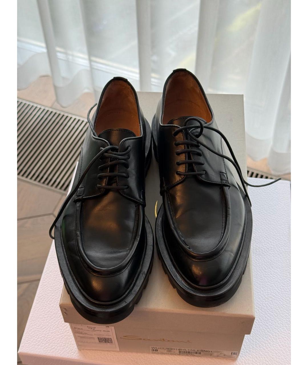 SANTONI Черные кожаные брогги и оксфорды, фото 2