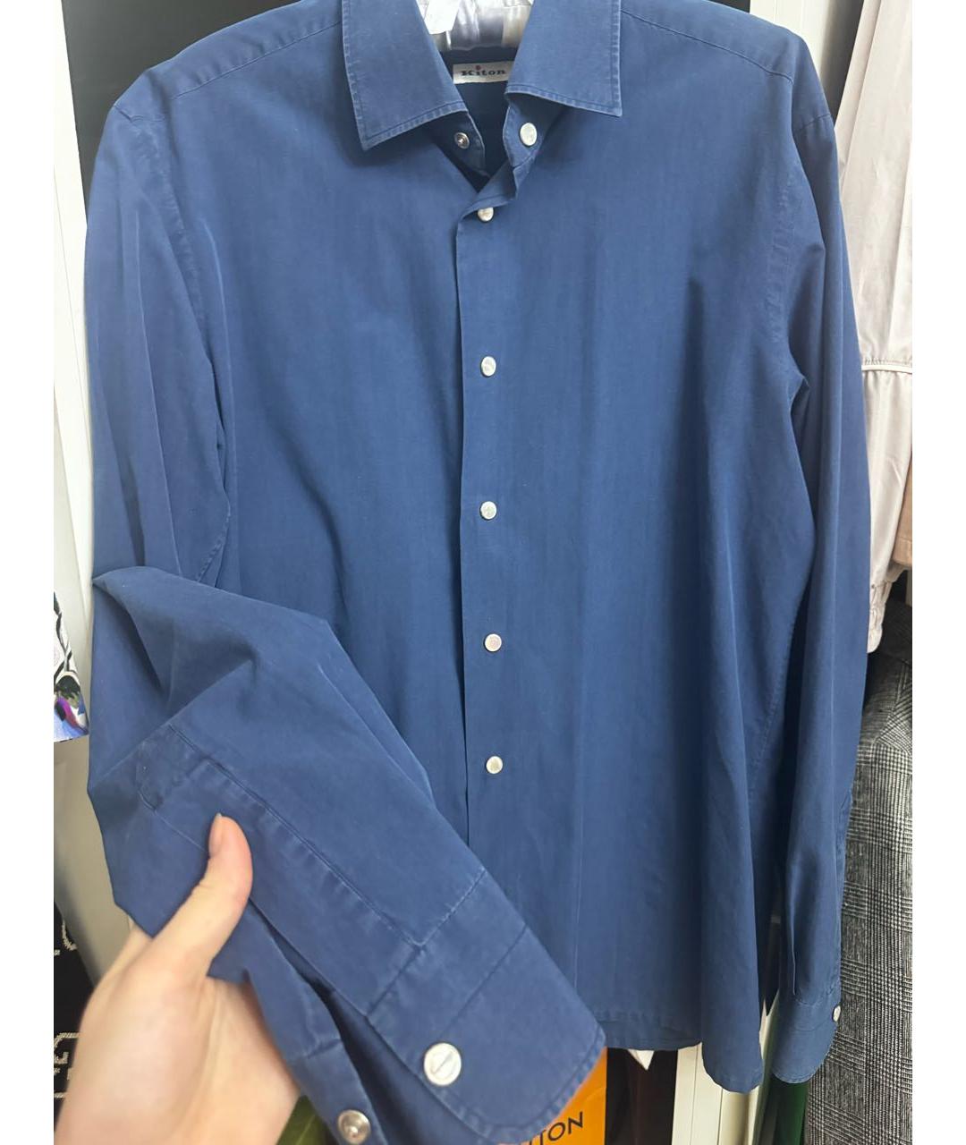 KITON Темно-синяя хлопковая классическая рубашка, фото 2