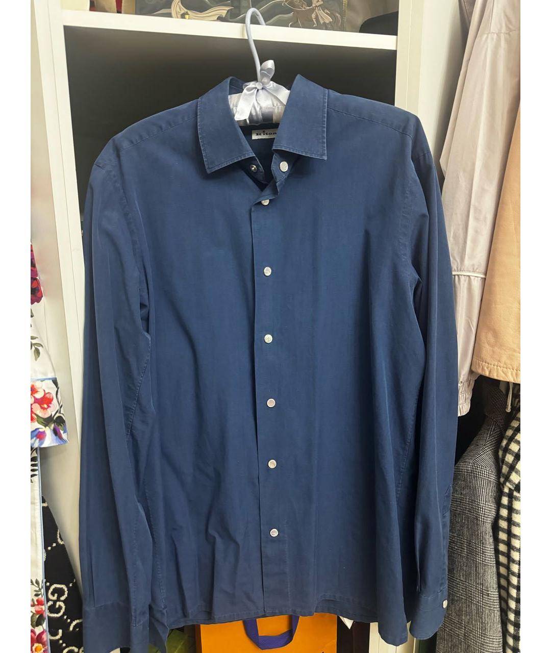 KITON Темно-синяя хлопковая классическая рубашка, фото 5