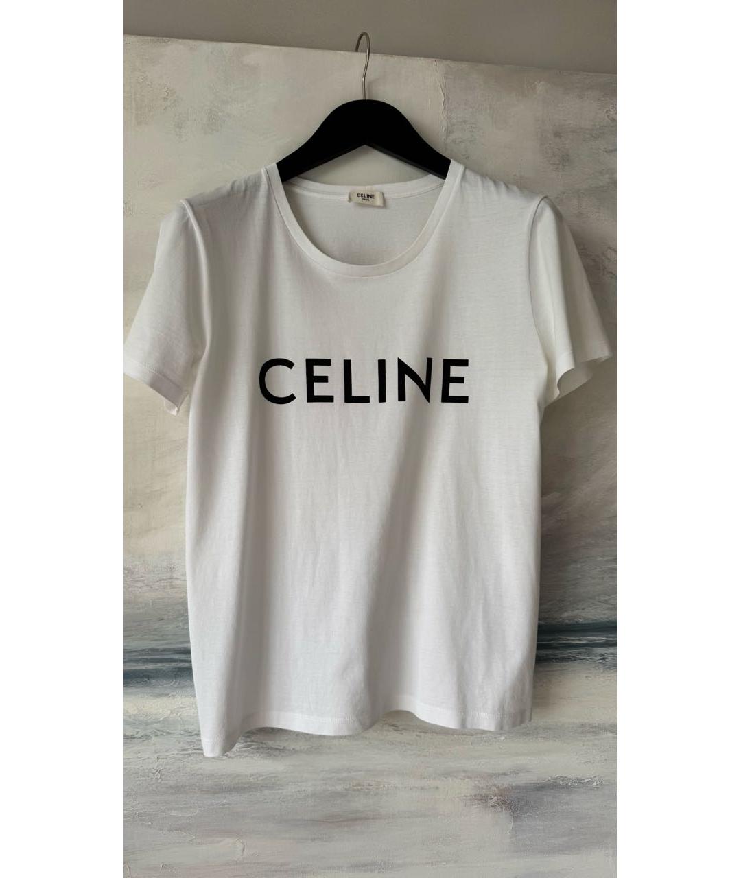 CELINE Белая хлопковая футболка, фото 4