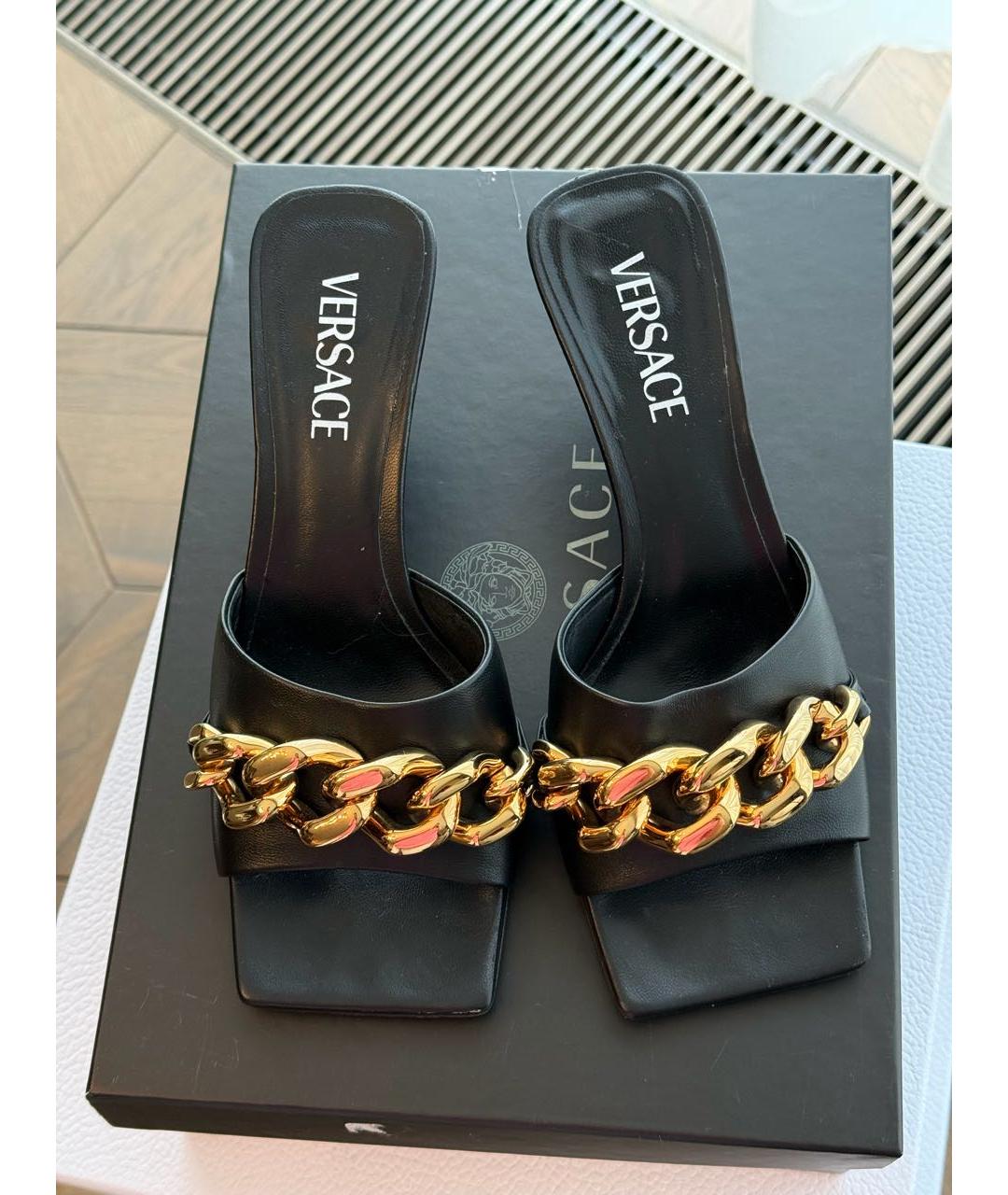 VERSACE Черные кожаные туфли, фото 2