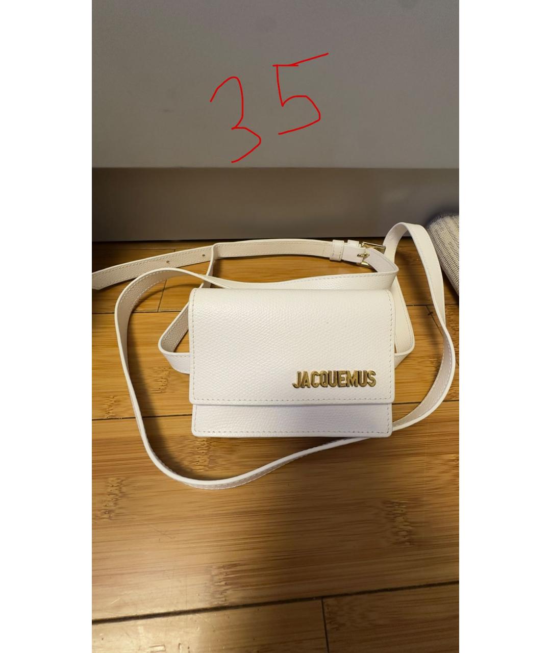 JACQUEMUS Белая кожаная сумка через плечо, фото 5