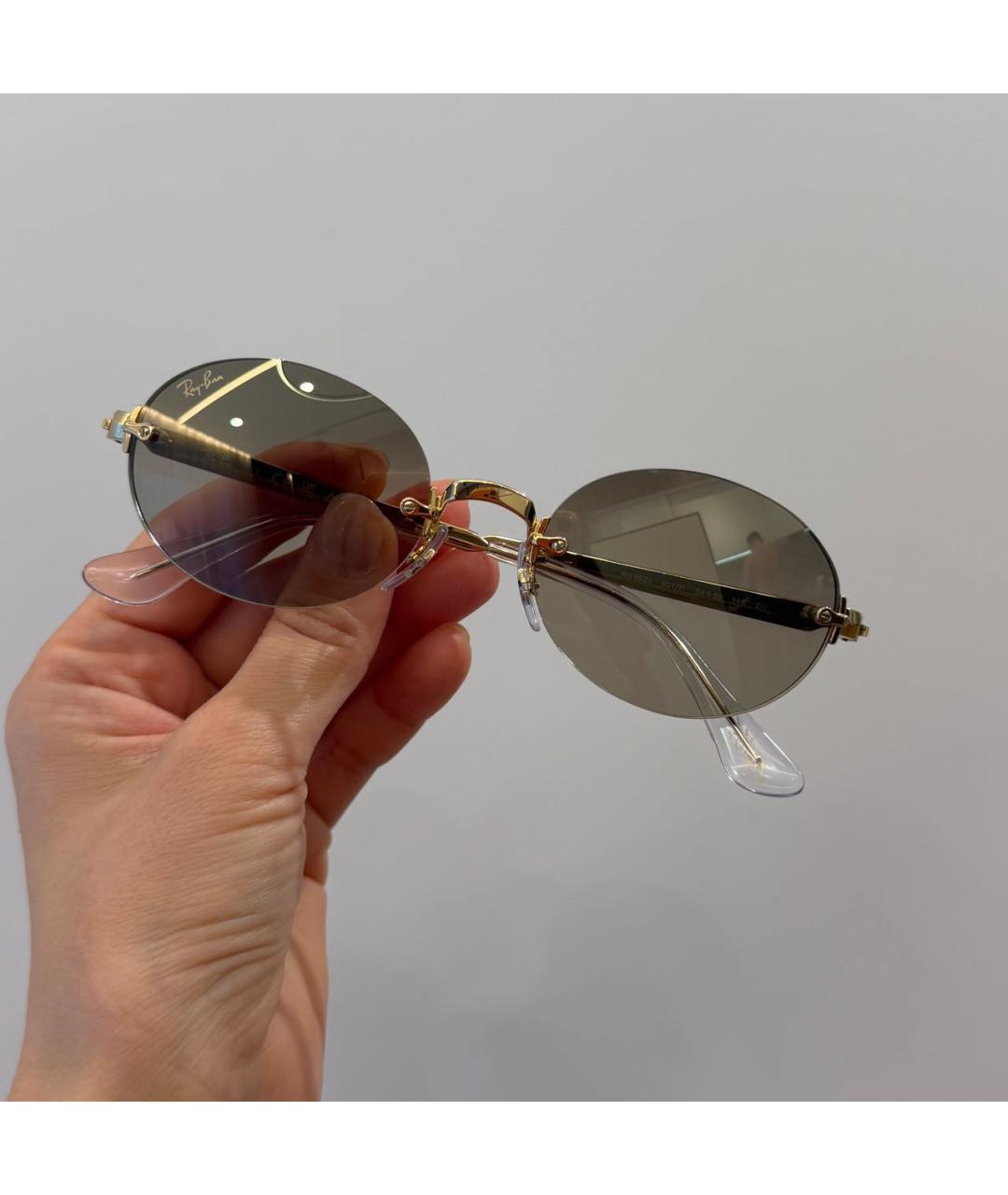 RAY BAN Бежевые металлические солнцезащитные очки, фото 4
