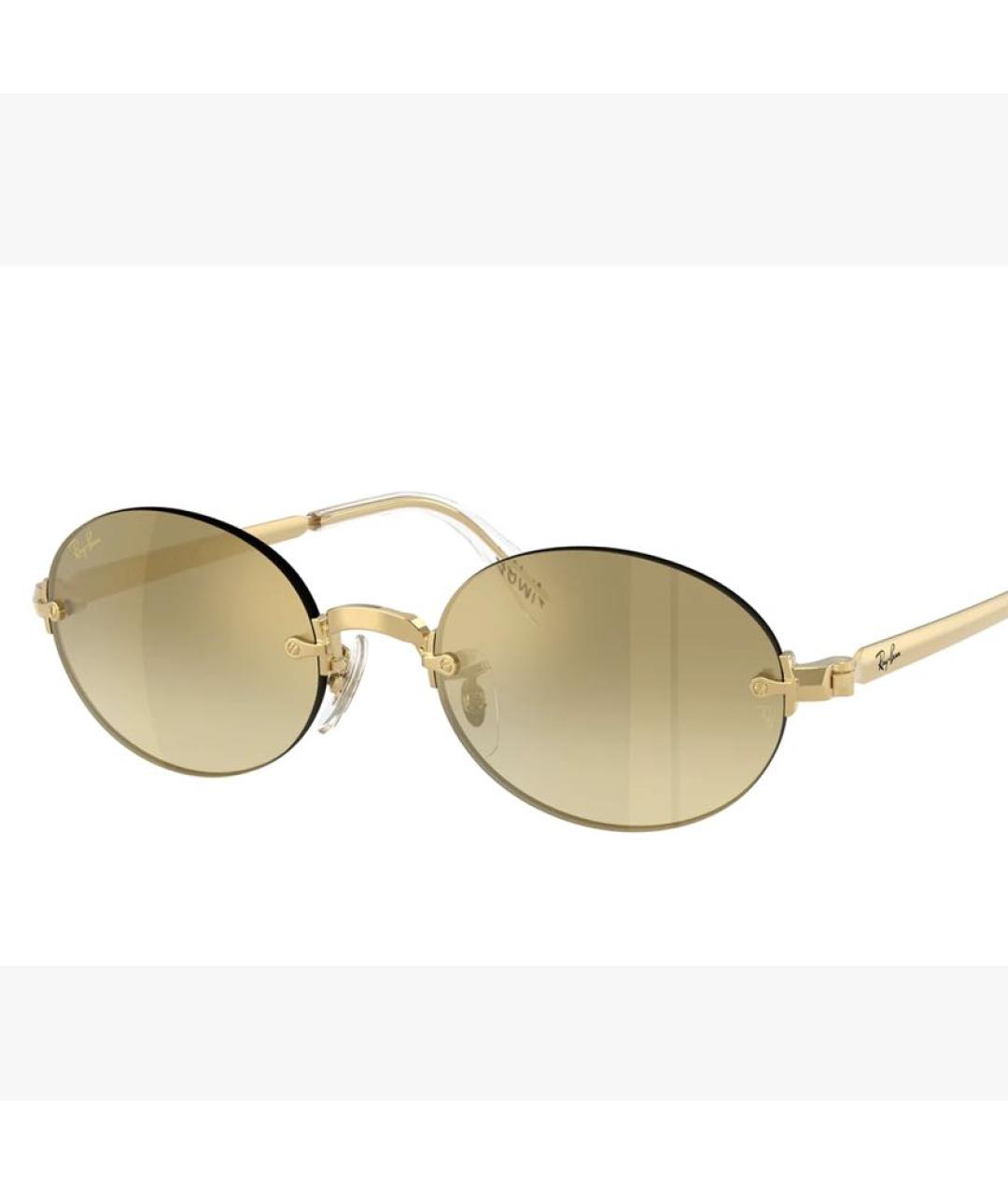 RAY BAN Бежевые металлические солнцезащитные очки, фото 3
