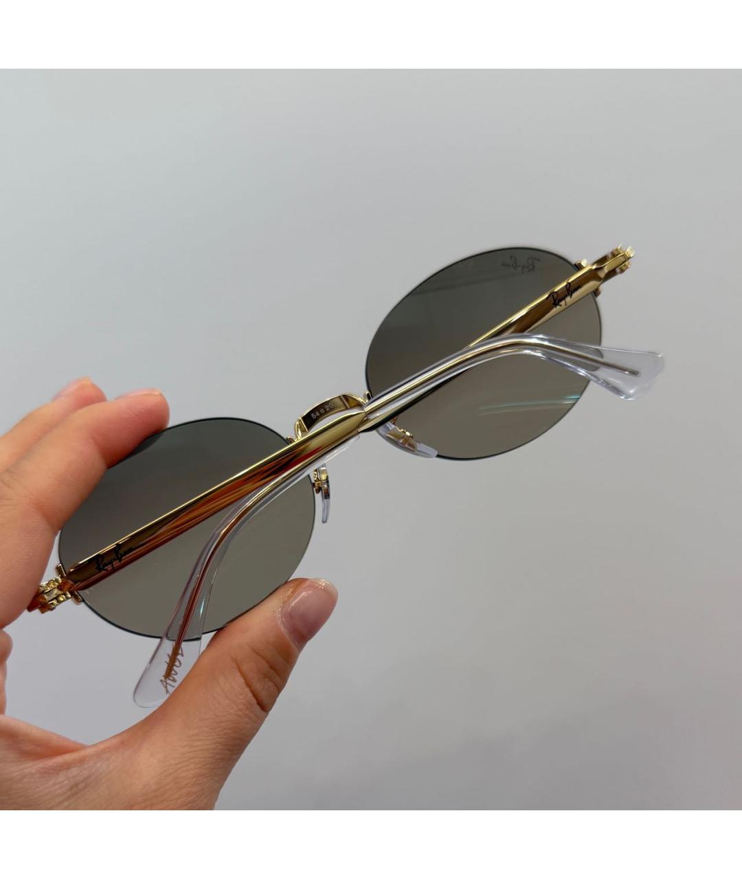 RAY BAN Бежевые металлические солнцезащитные очки, фото 5