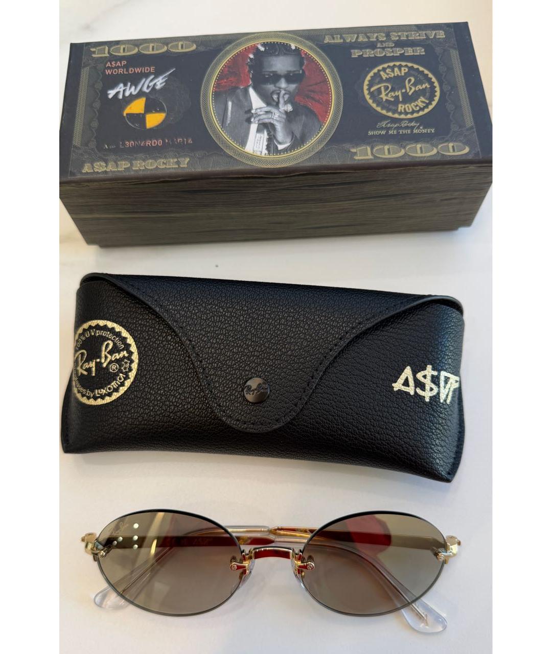 RAY BAN Бежевые металлические солнцезащитные очки, фото 6