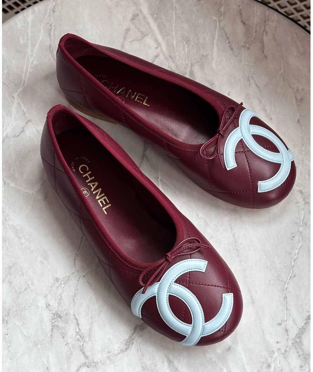 CHANEL Бордовые кожаные балетки, фото 4