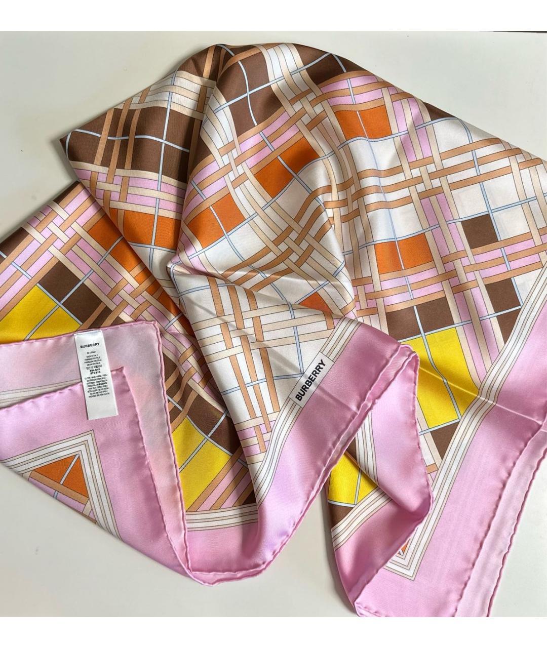 BURBERRY Розовый шелковый платок, фото 6